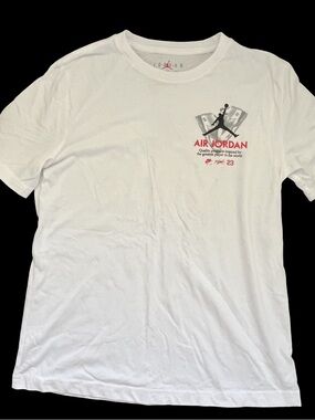 Jordan White Short Sleeve Tee with Red & Black Chest Logo